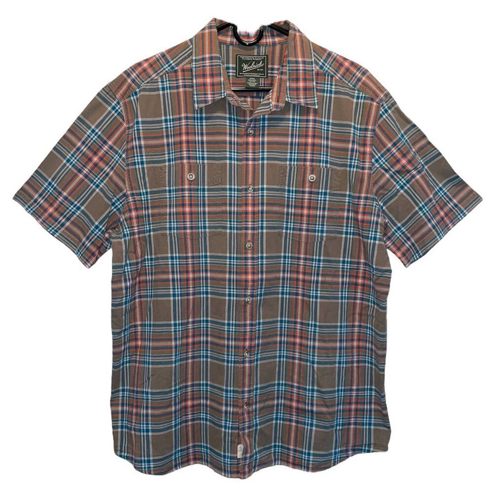 Woolrich Tan Plaid Short Sleeve Button Front Shirt XL